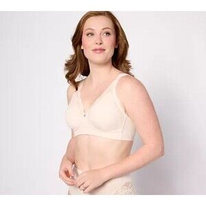 Breezies Lace Trim Unlined Wirefree Support Bra Sz 36C Champange Nude Full Cover